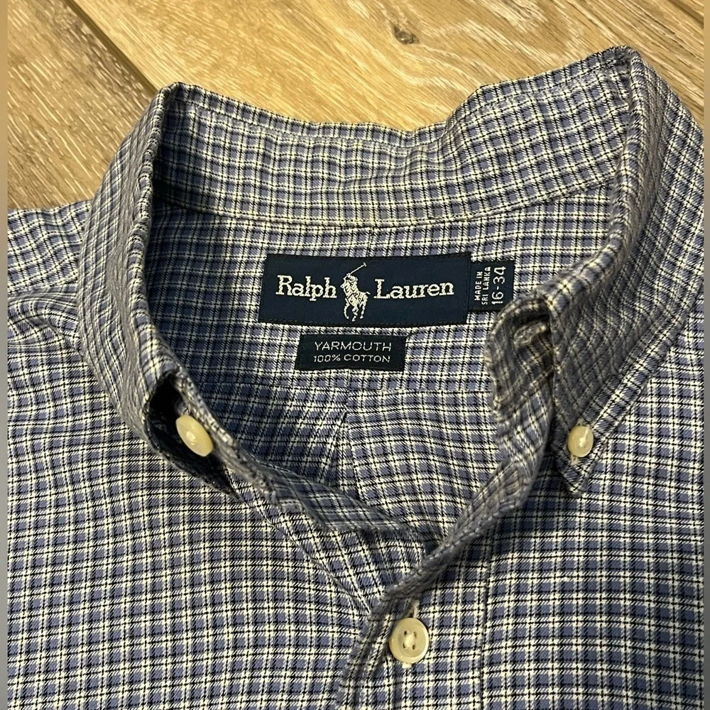 Blue plaid long sleeved Polo shirt